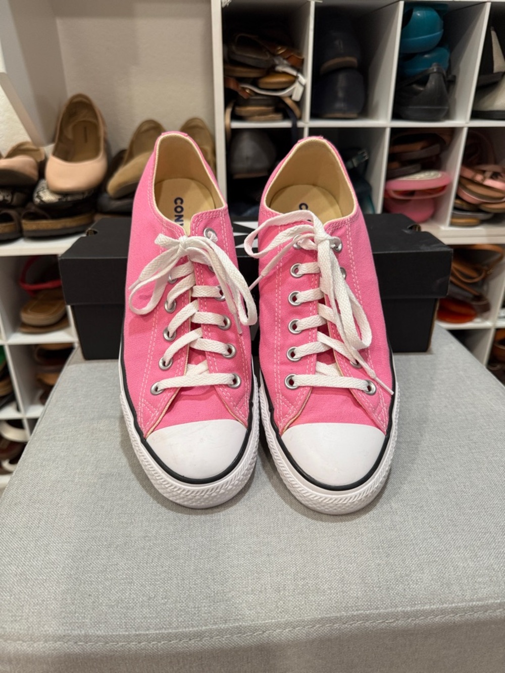 Converse Low Top Sneakers in Bright Pink and White - Picture 4 of 5